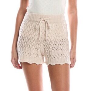 Cream Crochet Cashmere Drawstring Shorts